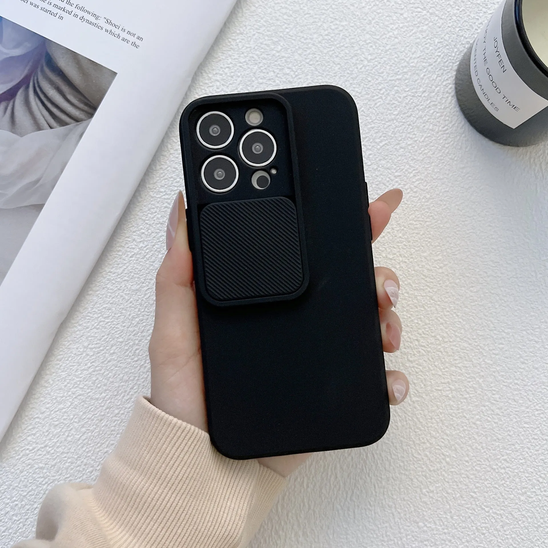 TPU phone case for iPhone in black with slim back cover and camera cutout