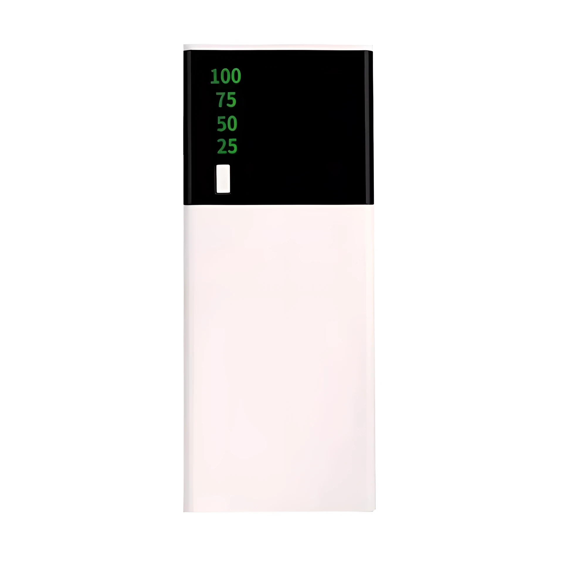 Black 20000mAh power bank with aluminium shell 18650 batteries showing charging port