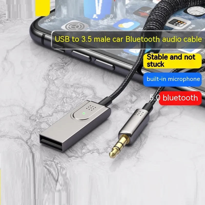 Black AUX car Bluetooth cable with 1.5m length for audio calls and navigation