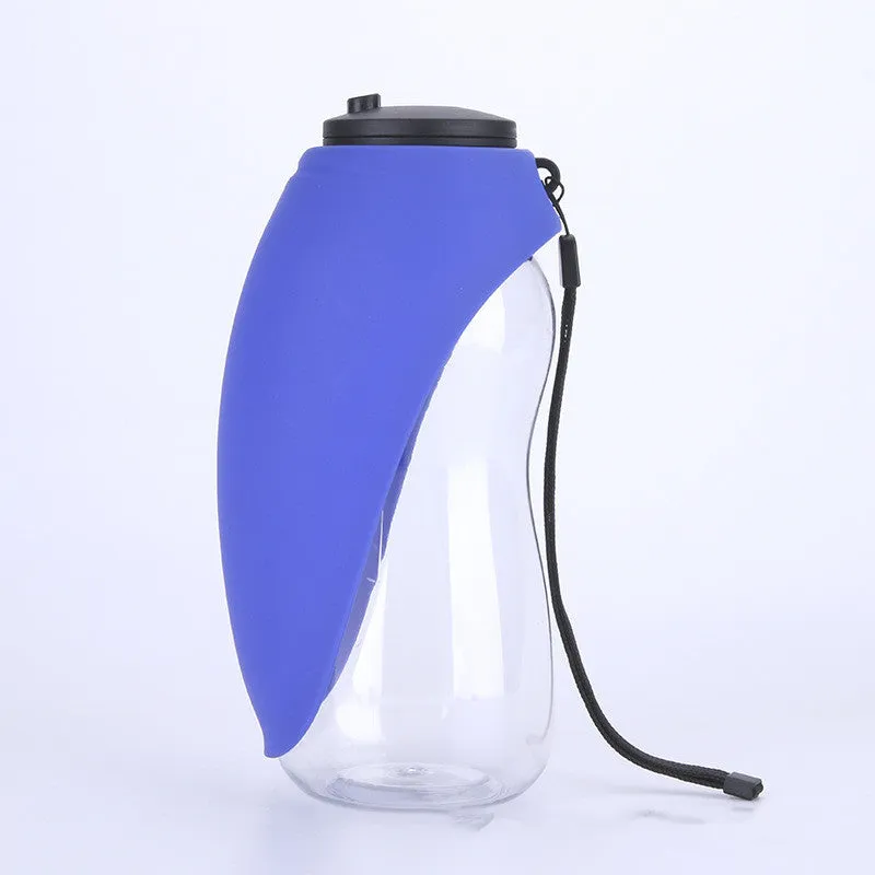 Portable dog water bottle with drinking bowl, 680ml capacity, leak-proof design in four colour options