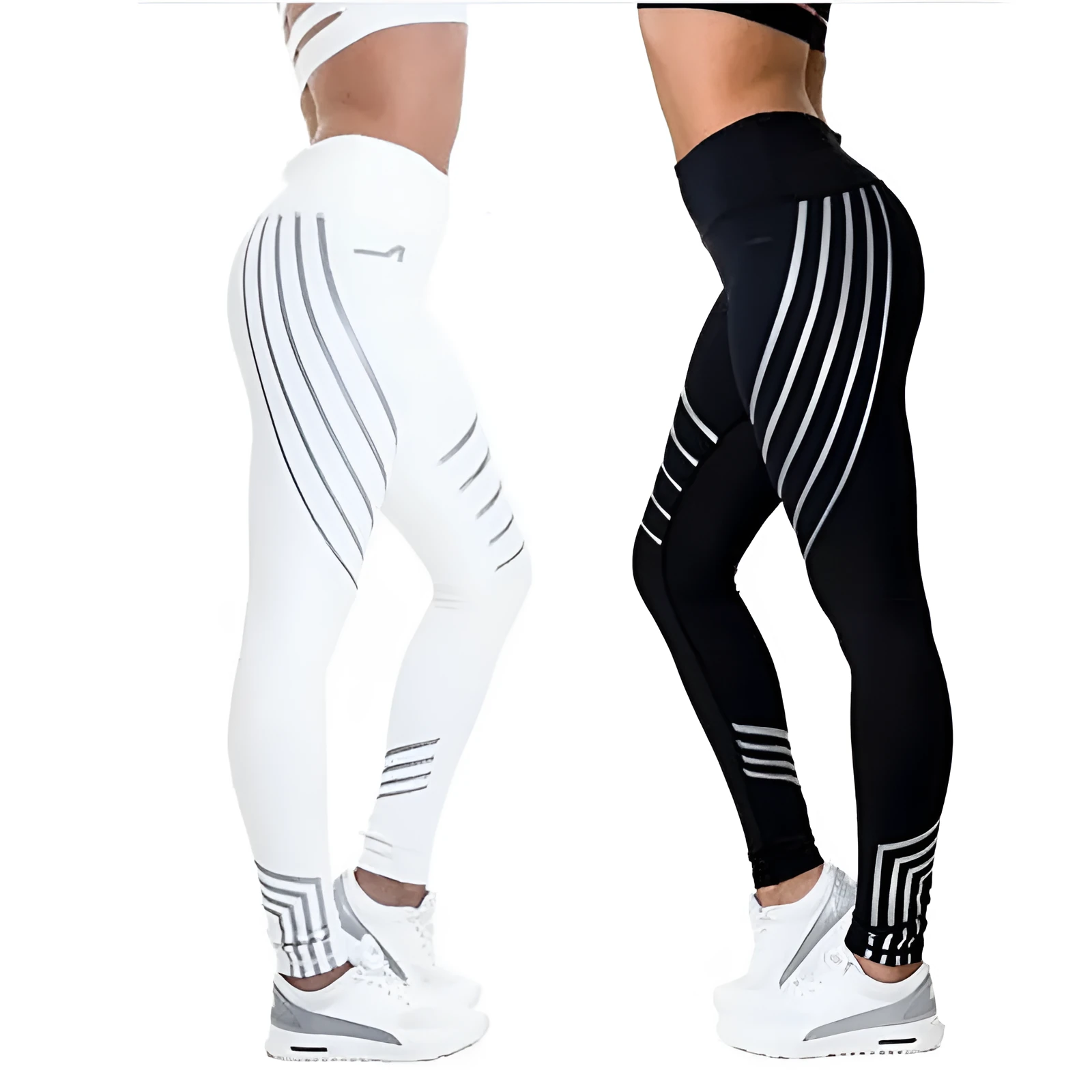 Women's milk silk workout leggings with print pattern in black and white colour options