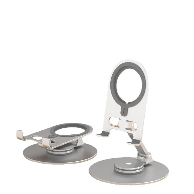Desktop adjustable wireless charging stand with rotary arm in silver, alloy construction