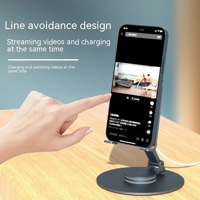 Desktop adjustable wireless charging stand with rotary arm in silver, alloy construction