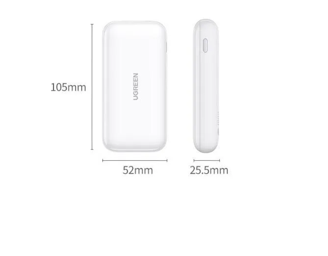 30W Fast Charge 10000 mAh power bank in Cloud White with plastic shell, showing USB-C and USB-A ports, compact size