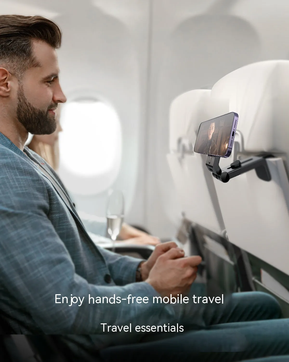 Black universal magnetic desktop phone holder for 4.7 to 7.0 inch devices, made from ABS PC material.