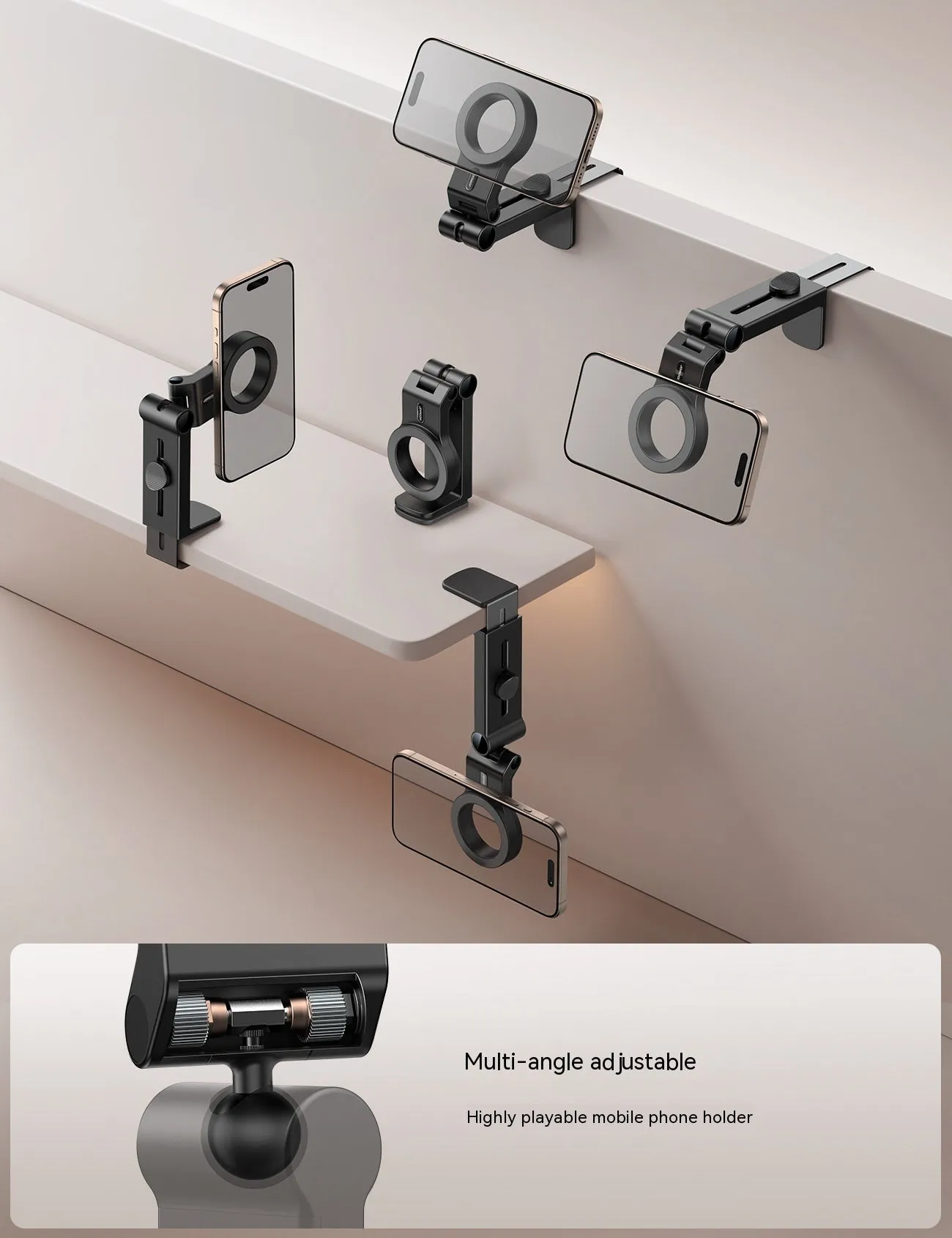 Black universal magnetic desktop phone holder for 4.7 to 7.0 inch devices, made from ABS PC material.