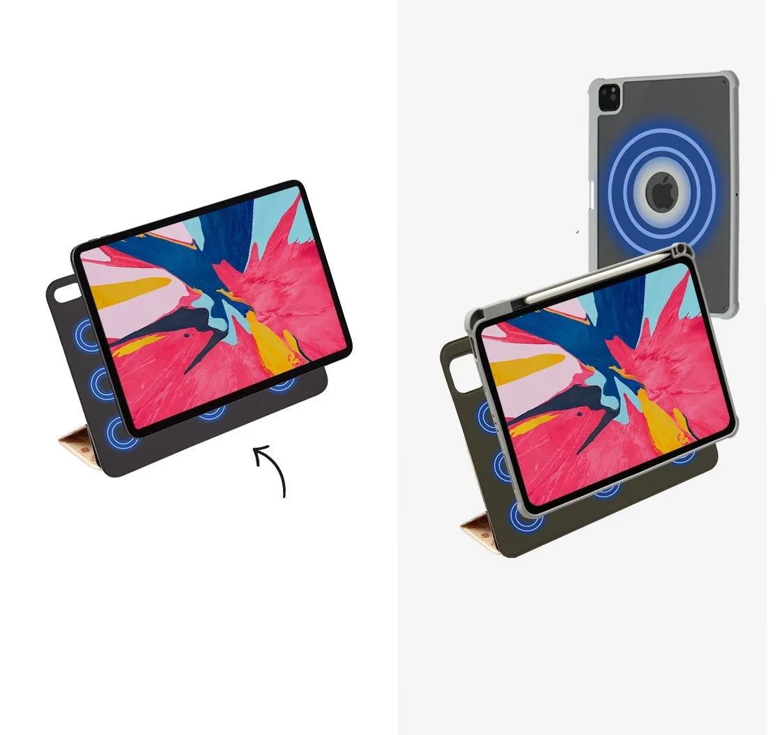 Microfiber leather tablet case with magnetic double-sided clip for Apple iPad Air and Pro models
