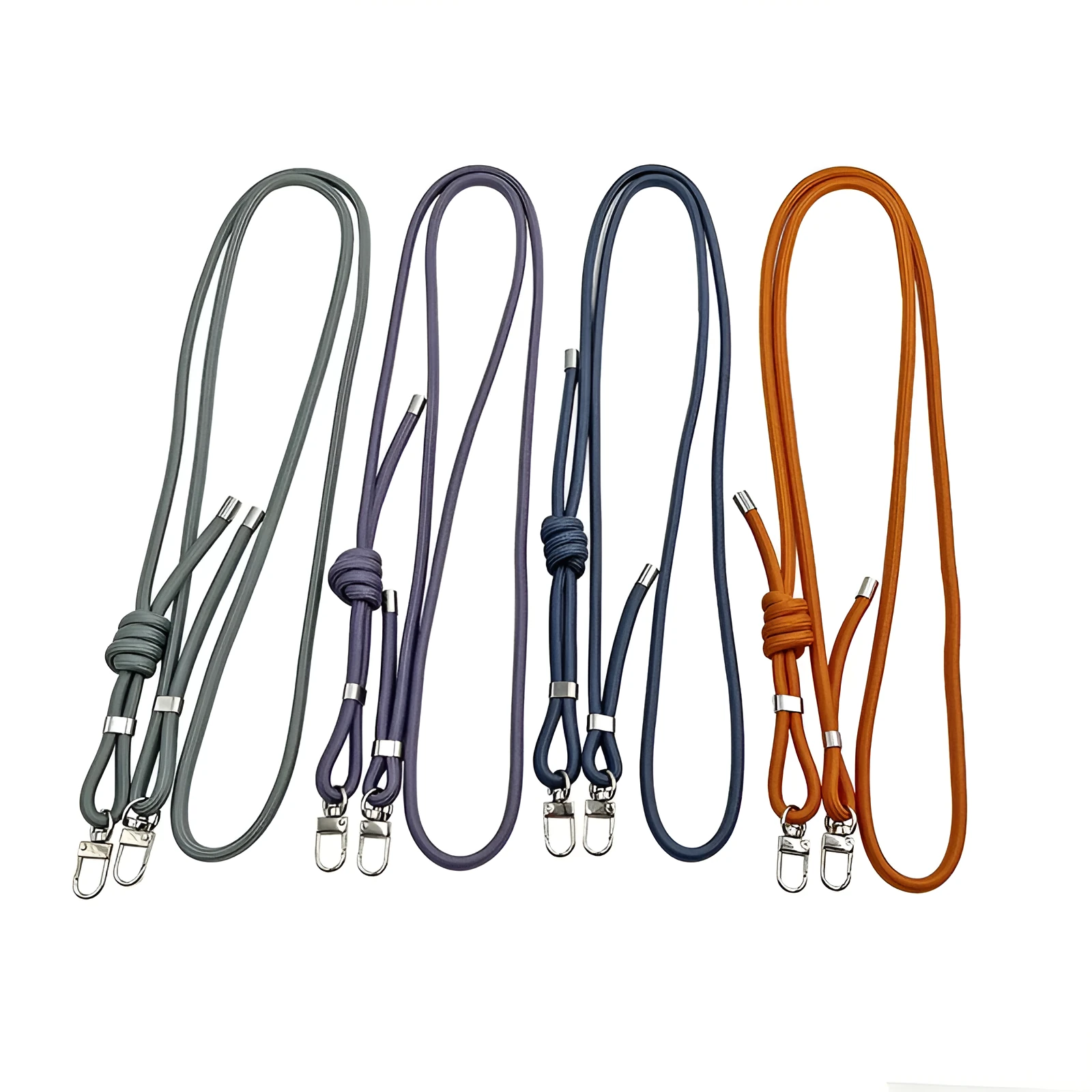 Adjustable crossbody phone lanyard in black with alloy clip, 120-160 cm length, handmade unisex mobile strap