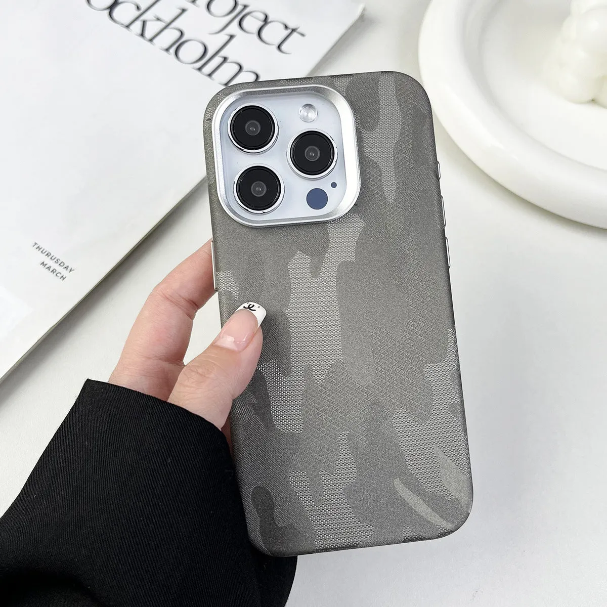 Leather camouflage magnetic phone case for iPhone in Emma Orange colour, shockproof and anti-fall protection