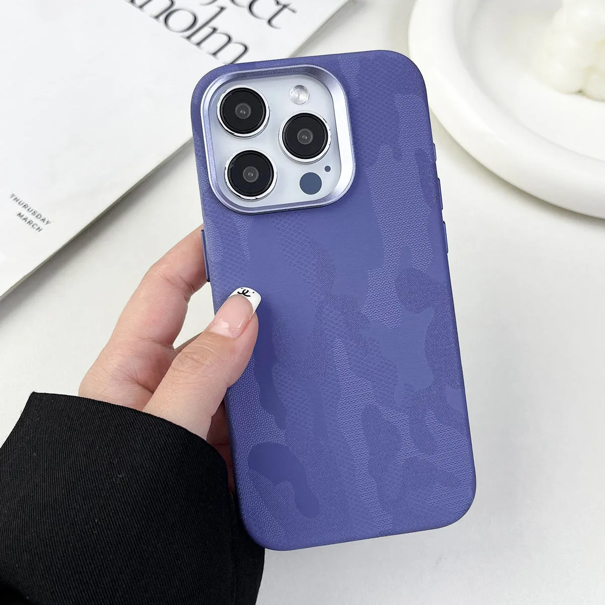 Leather camouflage magnetic phone case for iPhone in Emma Orange colour, shockproof and anti-fall protection