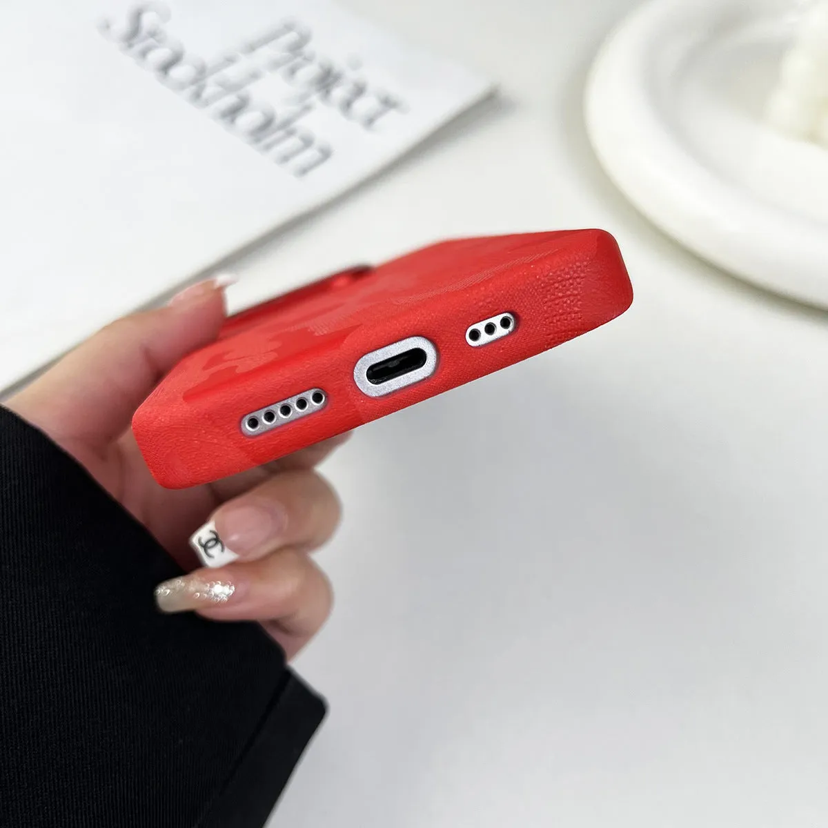 Leather camouflage magnetic phone case for iPhone in Emma Orange colour, shockproof and anti-fall protection