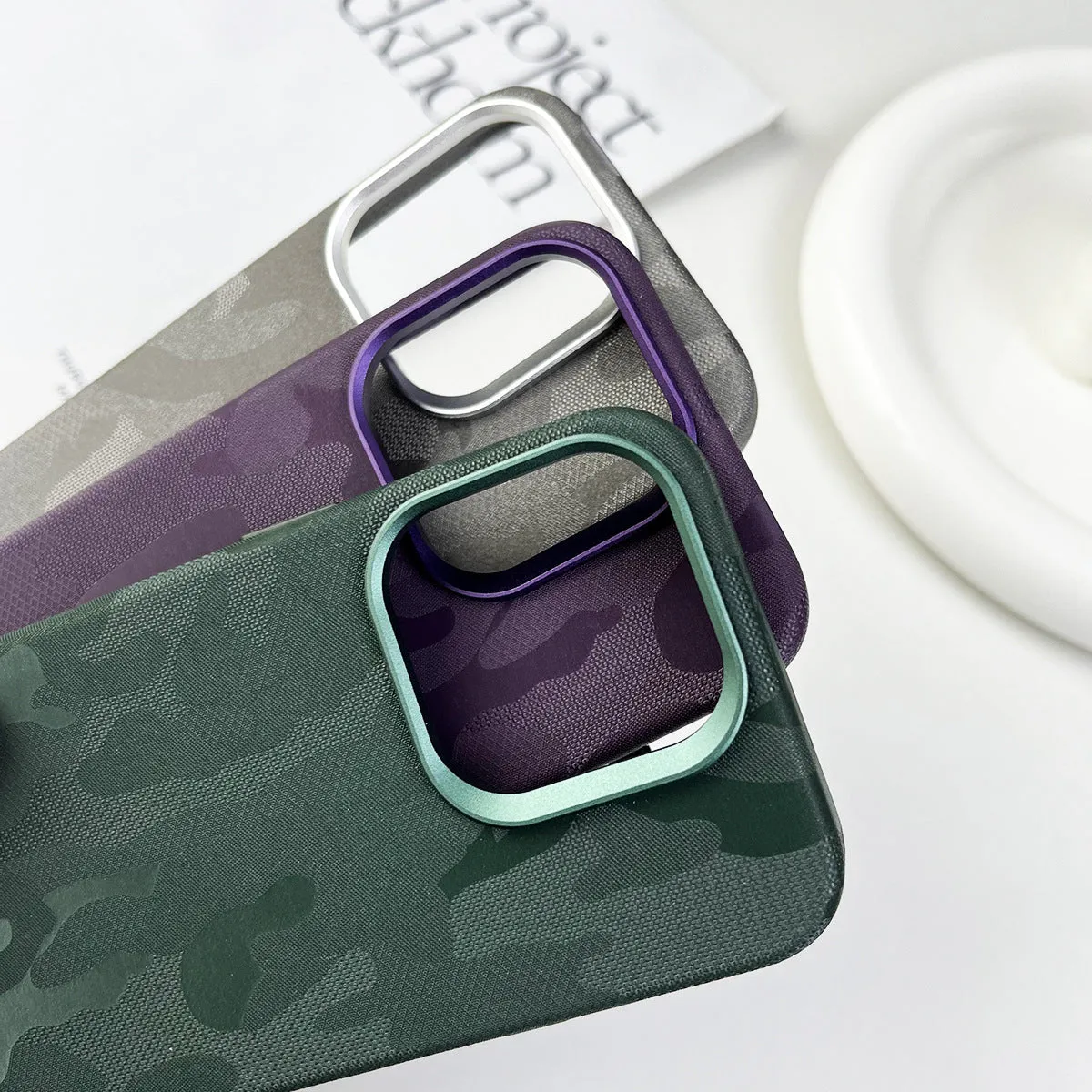 Leather camouflage magnetic phone case for iPhone in Emma Orange colour, shockproof and anti-fall protection