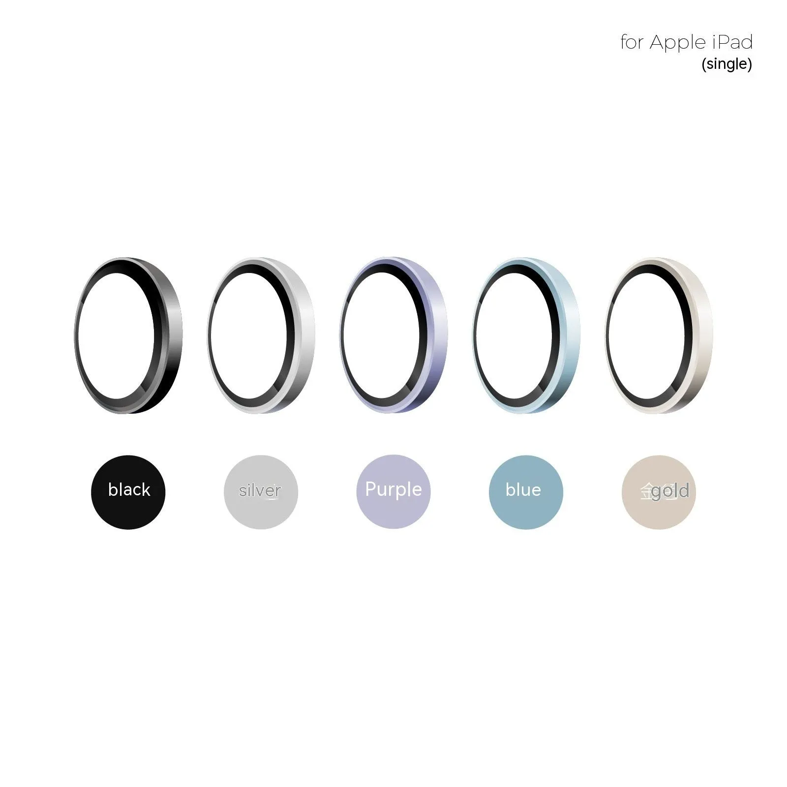 Tempered glass lens protective film for iPad with electroplated metal eagle eye ring in black finish