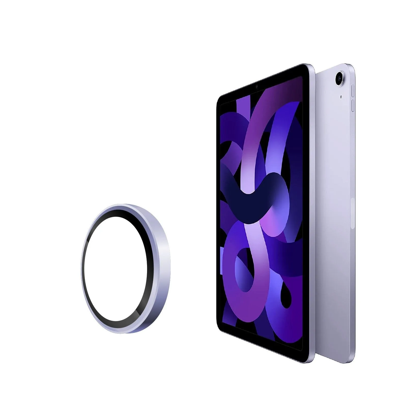 Tempered glass lens protective film for iPad with electroplated metal eagle eye ring in black finish