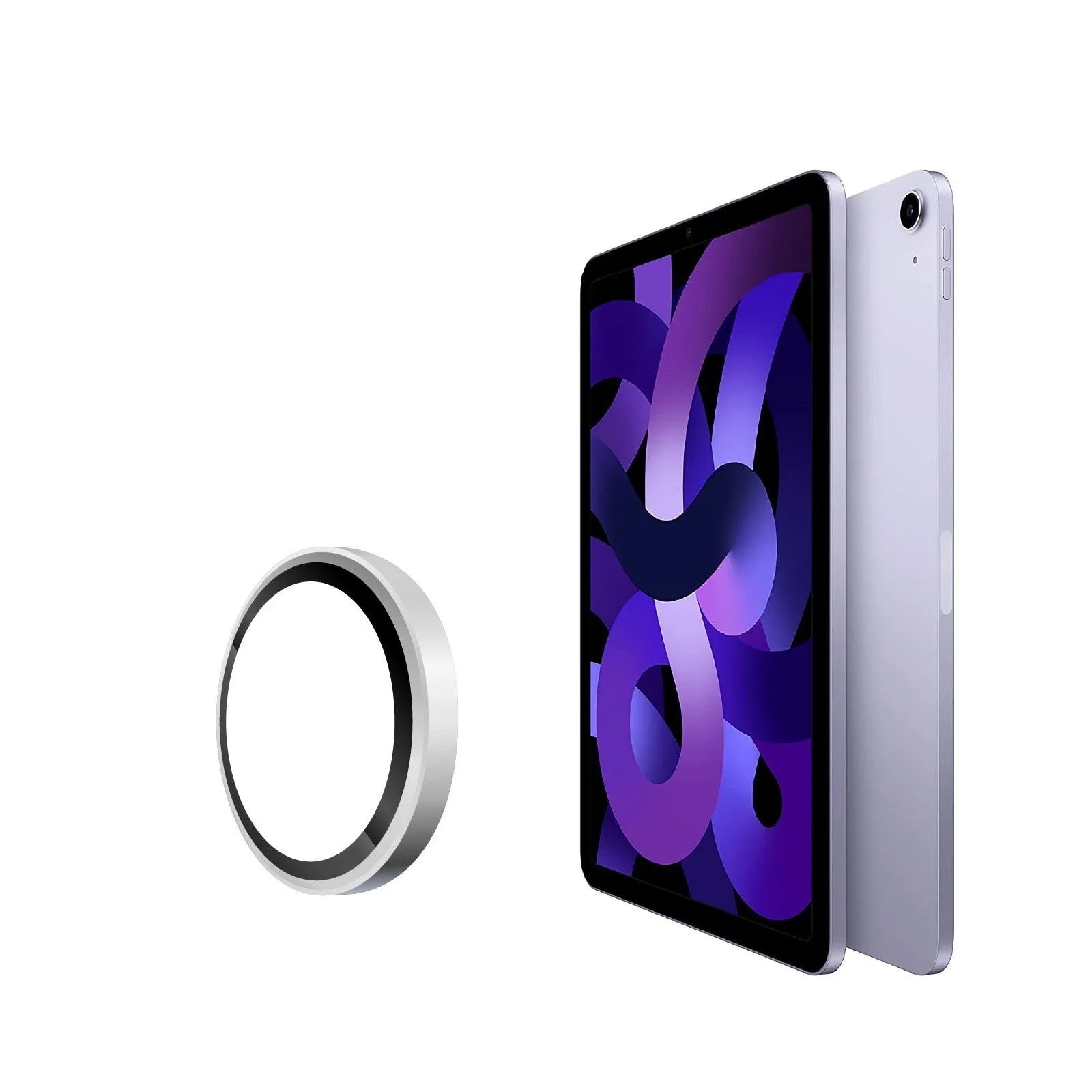 Tempered glass lens protective film for iPad with electroplated metal eagle eye ring in black finish