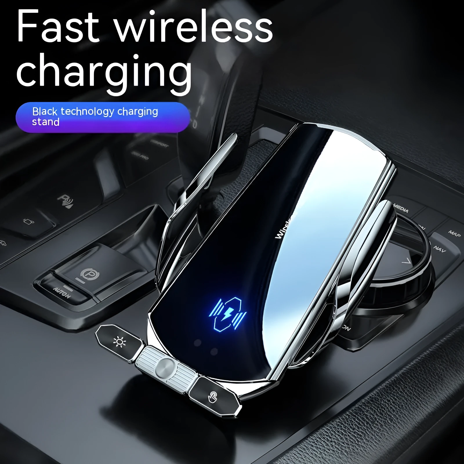 Car wireless charger phone bracket for air outlet mount 15W electric clamping black silver