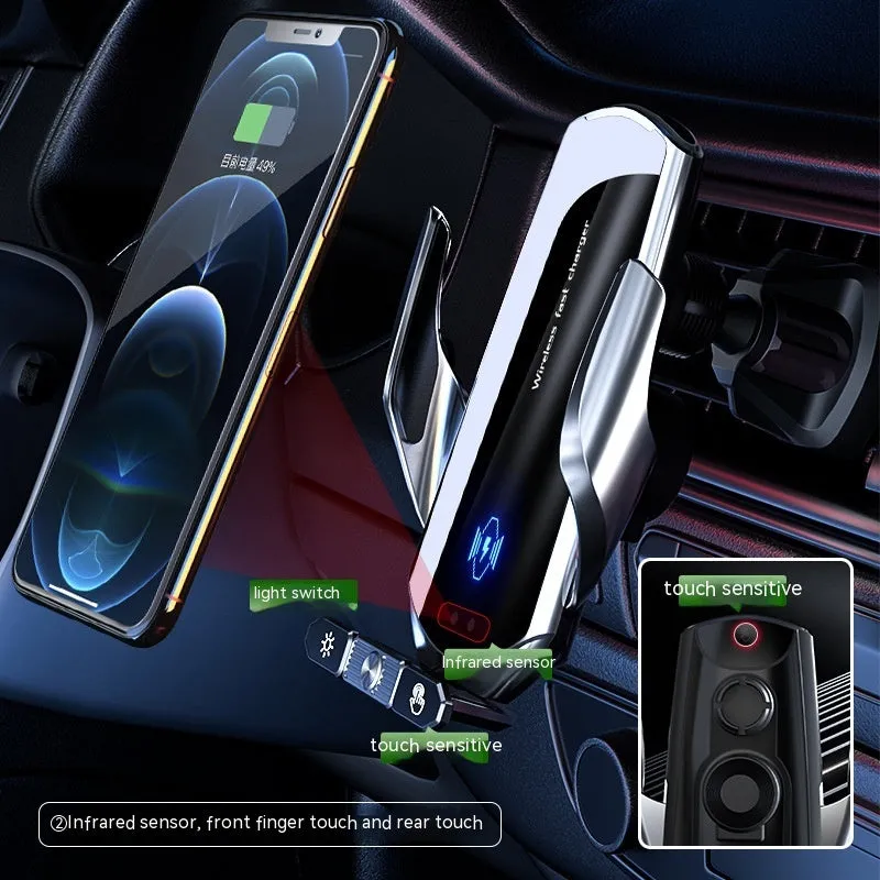 Car wireless charger phone bracket for air outlet mount 15W electric clamping black silver