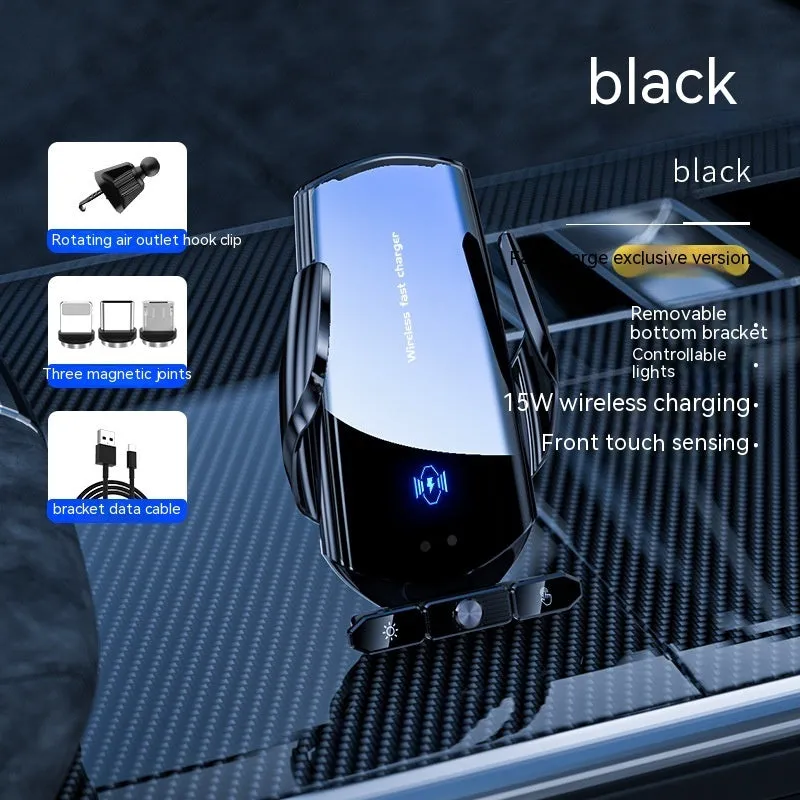 Car wireless charger phone bracket for air outlet mount 15W electric clamping black silver