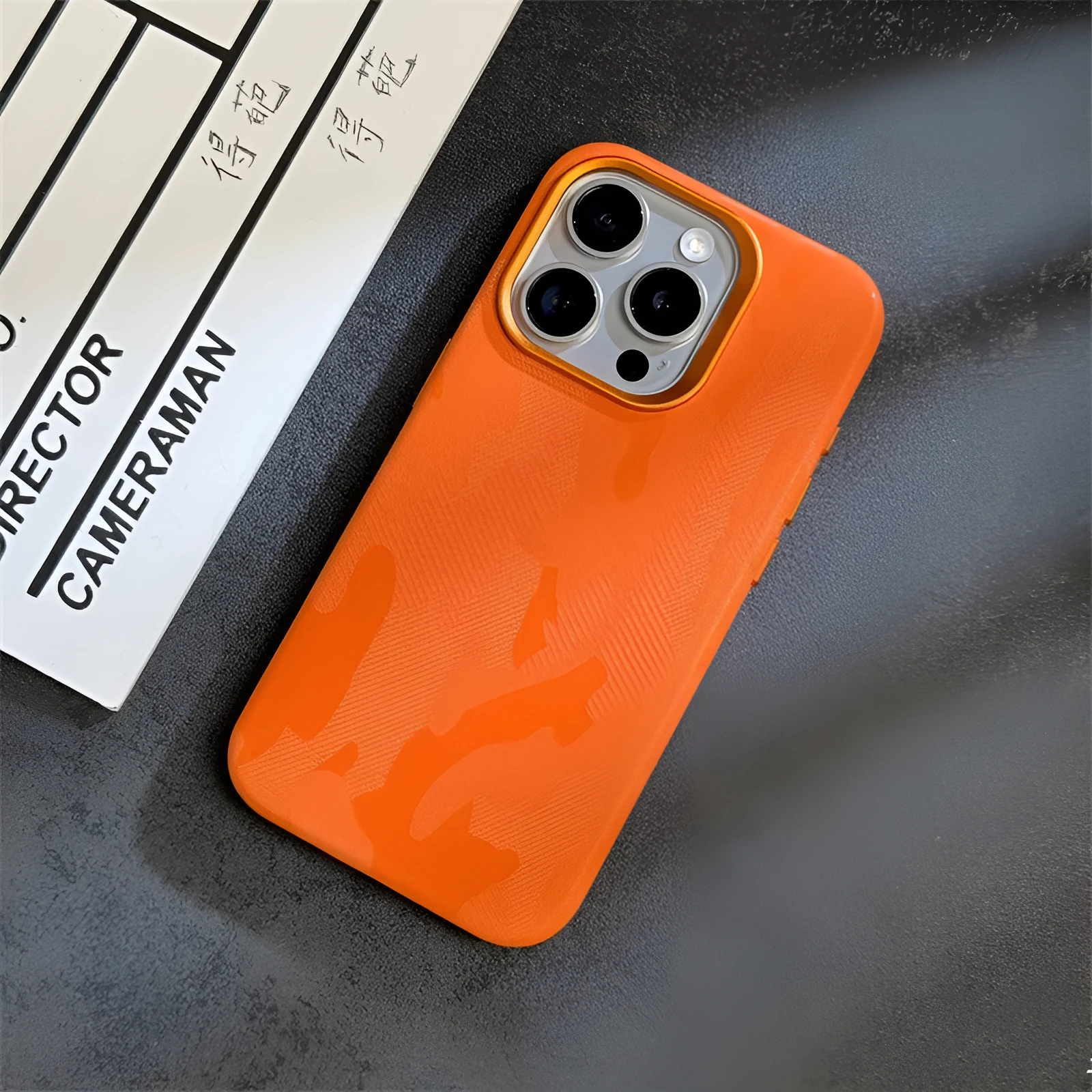 Magnetic camouflage leather phone case for iPhone with shockproof anti-fingerprint fabric finish in dark purple