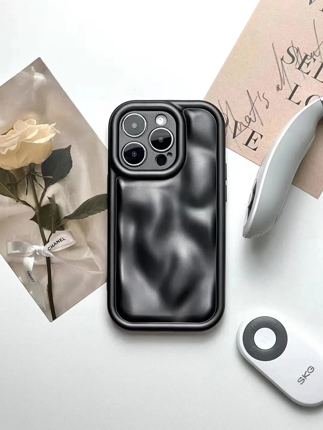 Frosted meteorite pattern drop-resistant soft rubber phone case for Apple iPhone in black