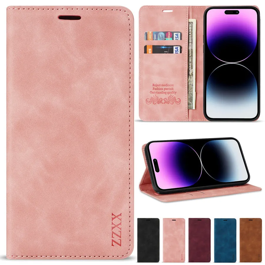 Leather-style TPU protective case for iPhone with card slots and kickstand bracket in black