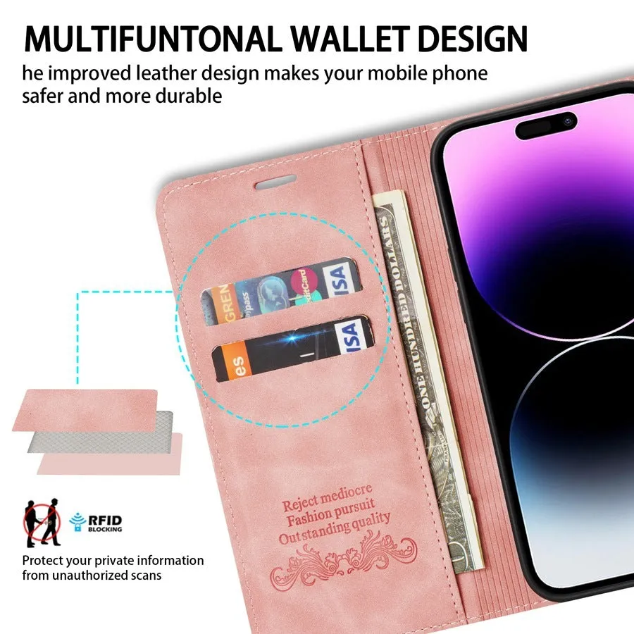 Leather-style TPU protective case for iPhone with card slots and kickstand bracket in black