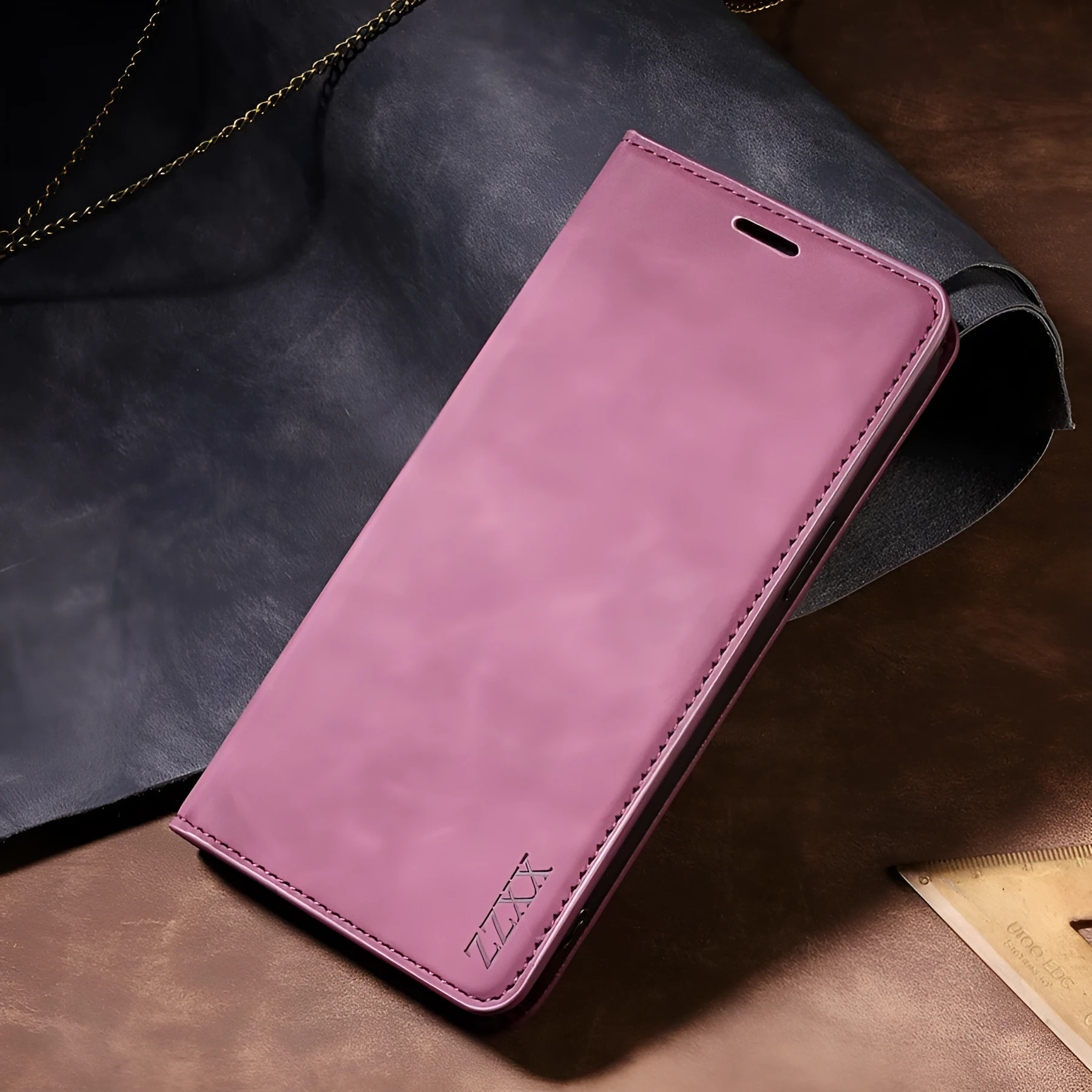 Leather-style TPU protective case for iPhone with card slots and kickstand bracket in black