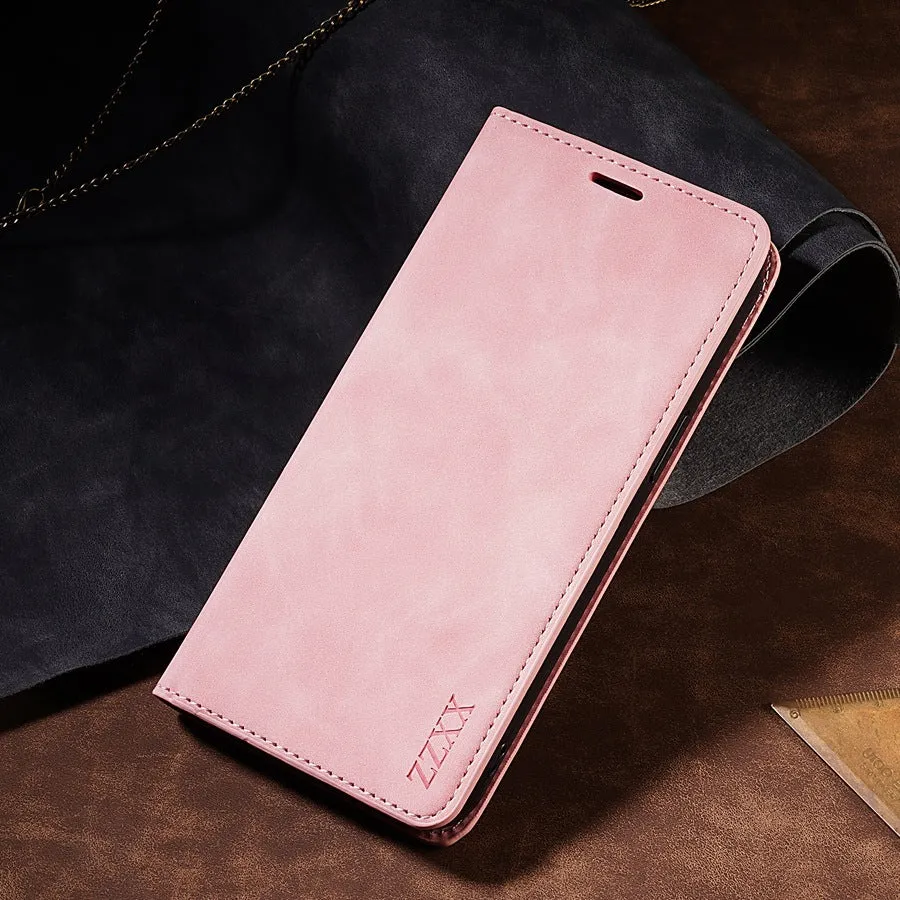 Leather-style TPU protective case for iPhone with card slots and kickstand bracket in black