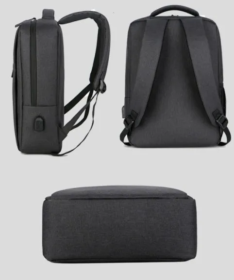 Waterproof rechargeable laptop backpack in various colours showing shoulder straps and Oxford cloth material