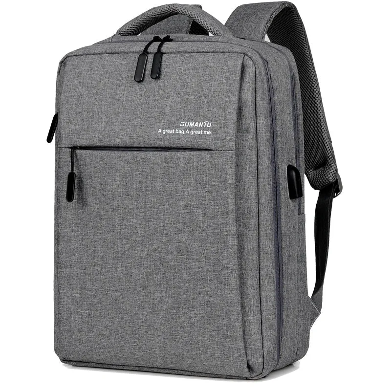 Waterproof rechargeable laptop backpack in various colours showing shoulder straps and Oxford cloth material