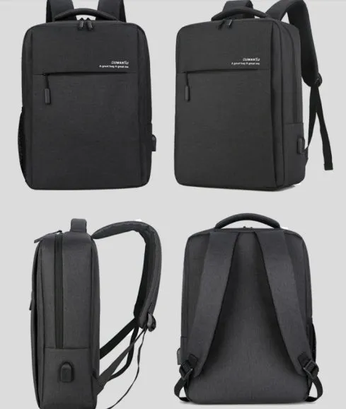 Waterproof rechargeable laptop backpack in various colours showing shoulder straps and Oxford cloth material