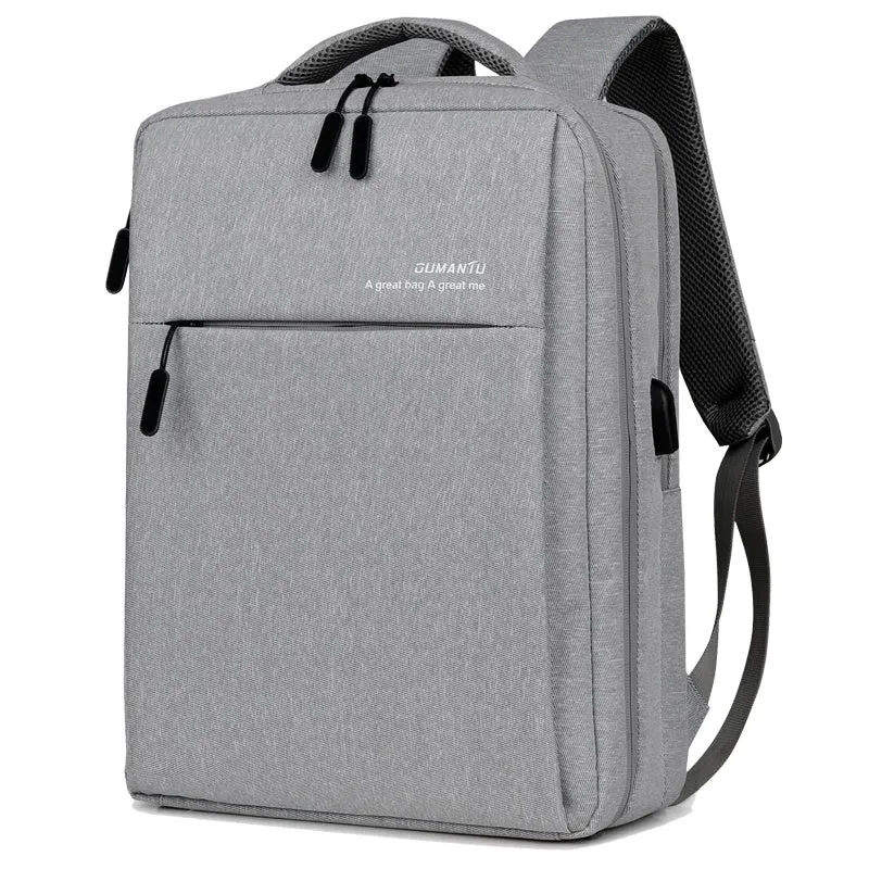 Waterproof rechargeable laptop backpack in various colours showing shoulder straps and Oxford cloth material