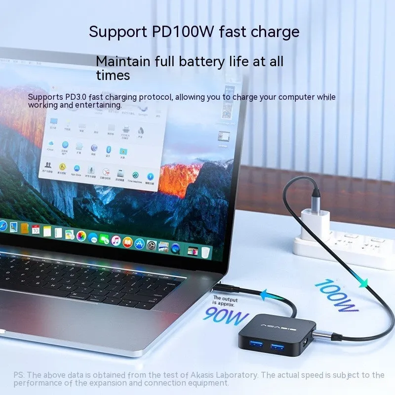 Type-C six-in-one docking station with HDMI and four USB 3.0 ports, ABS resin shell, 60x60x12.85mm