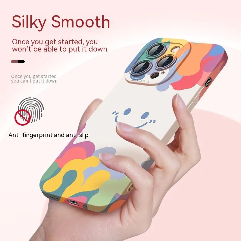 TPU drop-resistant phone case for iPhone in purple with smiling face pattern