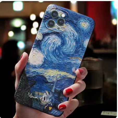 Van Gogh Starry Sky 3D soft TPU phone case for Apple iPhone models anti-drop protective cover