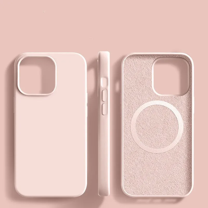 Liquid silicone phone case with frosted finish and magnetic design for iPhone models