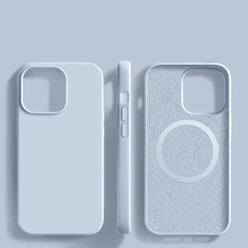Liquid silicone phone case with frosted finish and magnetic design for iPhone models