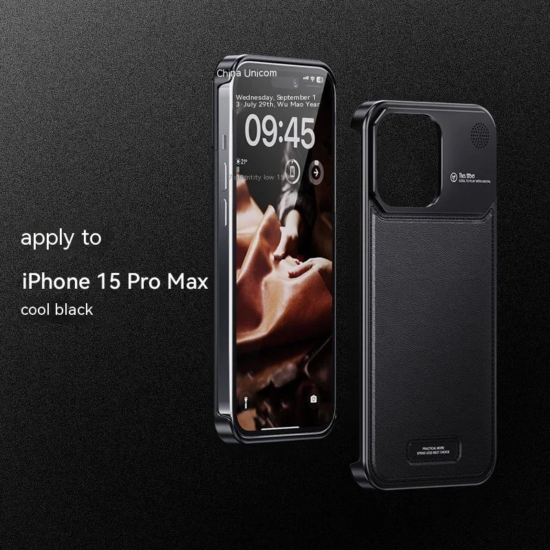 Aluminium alloy anti-fall phone case for Apple iPhone in black half-pack style with machined finish