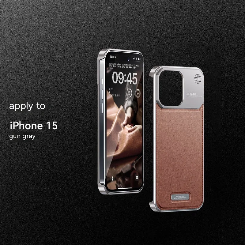 Aluminium alloy anti-fall phone case for Apple iPhone in black half-pack style with machined finish