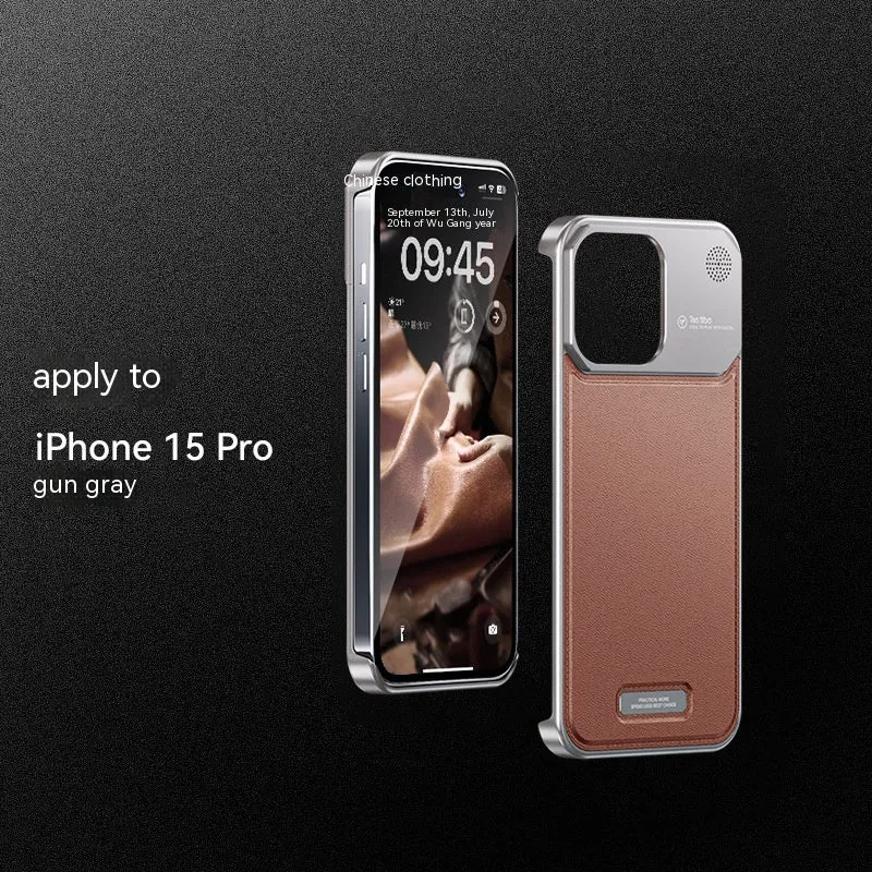 Aluminium alloy anti-fall phone case for Apple iPhone in black half-pack style with machined finish