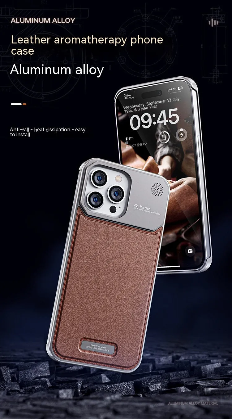 Aluminium alloy anti-fall phone case for Apple iPhone in black half-pack style with machined finish