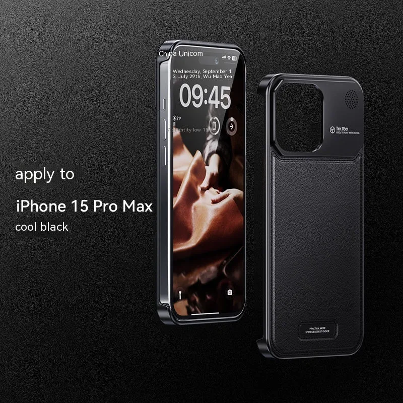 Aluminium alloy anti-fall phone case for Apple iPhone in black half-pack style with machined finish