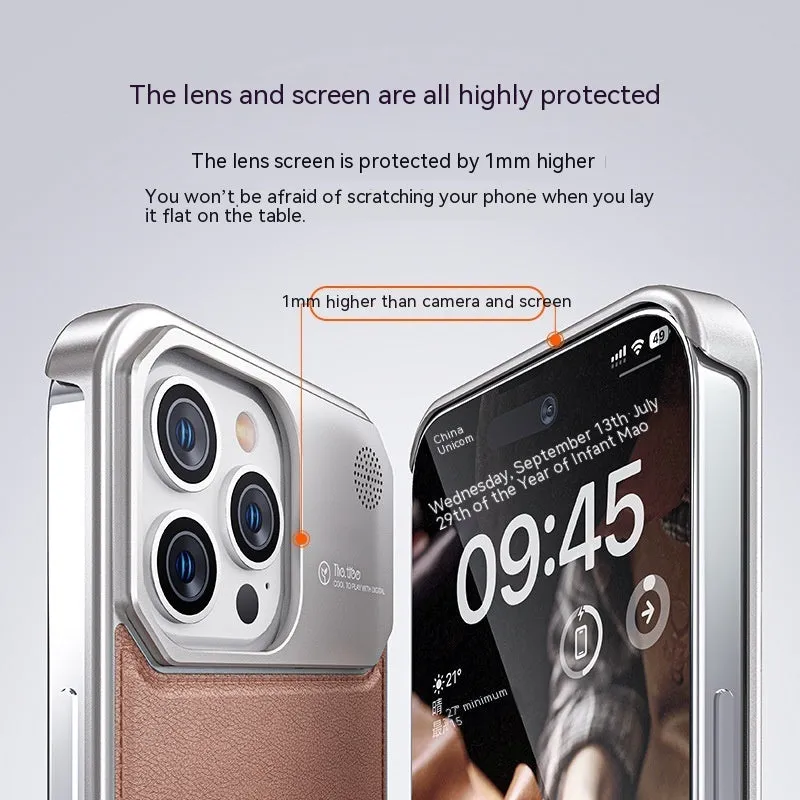 Aluminium alloy anti-fall phone case for Apple iPhone in black half-pack style with machined finish