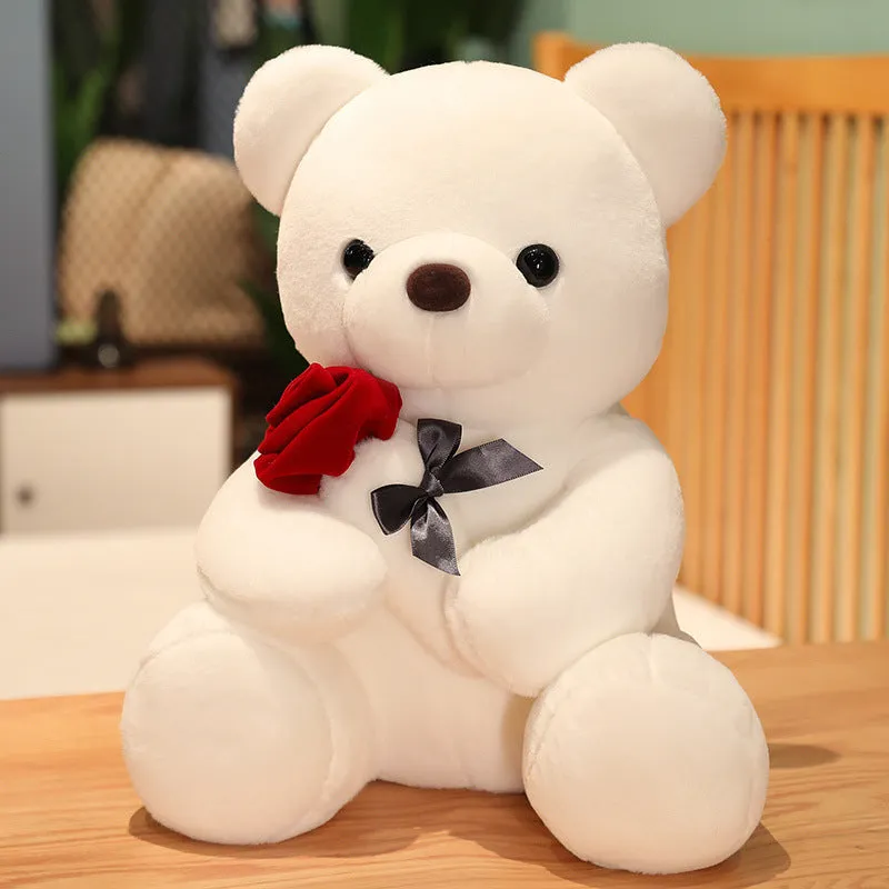 Rose bear plush pillow toy in beige, brown or grey with 23cm to 45cm height options