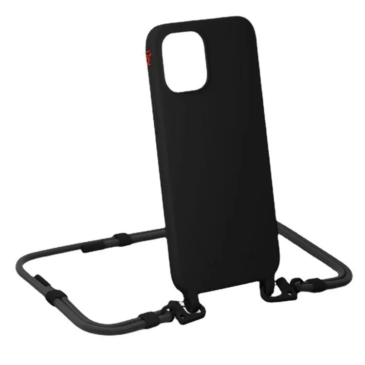 TPU cross-body lanyard phone case in black for iPhone with anti-fall protection