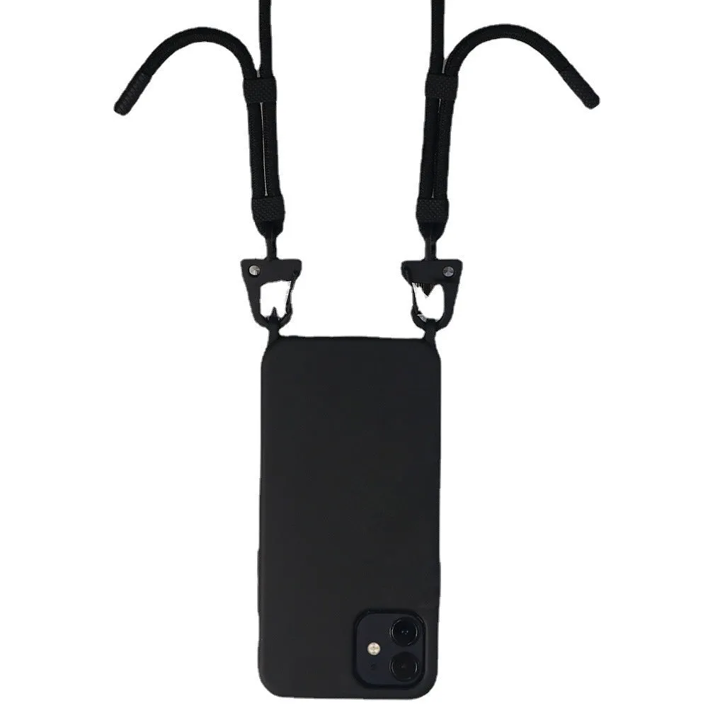 TPU cross-body lanyard phone case in black for iPhone with anti-fall protection