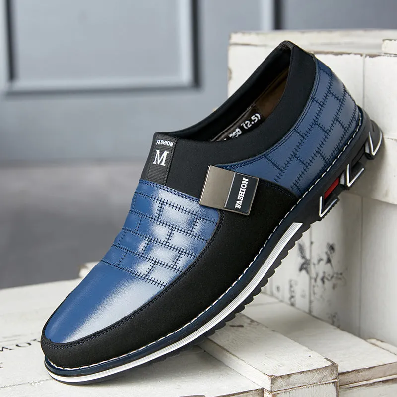 Men's blue imitation leather low-top casual shoe shown in size 45.