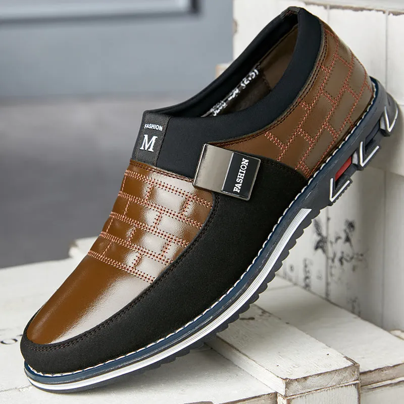 Men's blue imitation leather low-top casual shoe shown in size 45.