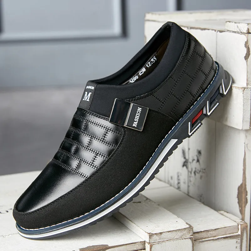 Men's blue imitation leather low-top casual shoe shown in size 45.