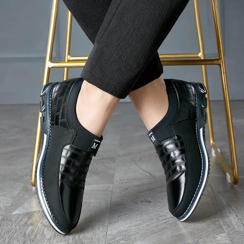 Men's blue imitation leather low-top casual shoe shown in size 45.